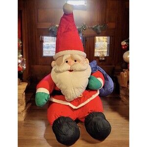 Large Vintage Santa Clause Nylon Plush Holding Gift Bag Holiday Christmas 33”